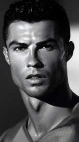 Chiseled monochrome athlete gaze carved from shadow and light.