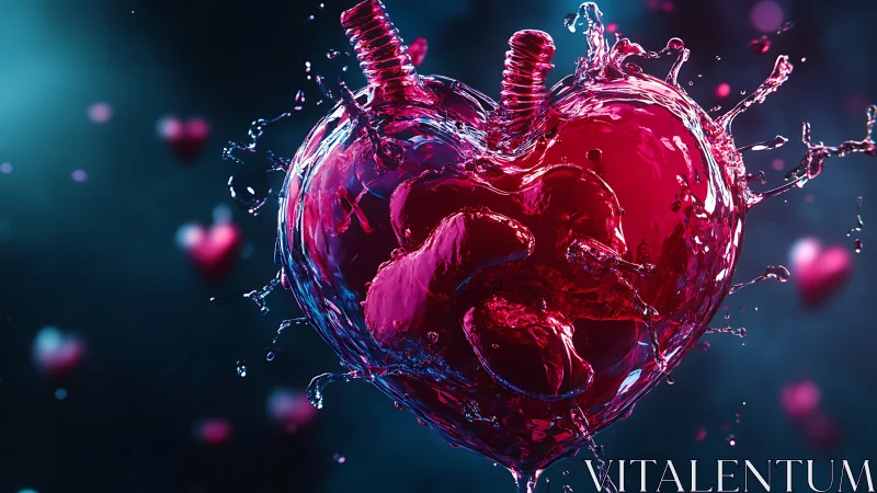Crystalline Heart with Dynamic Fluid Splash.