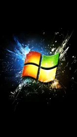 Windows logo with splatter effects on black background.
