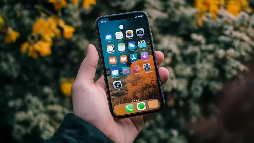 Someone's iPhone Bursts with Colorful Apps in Nature