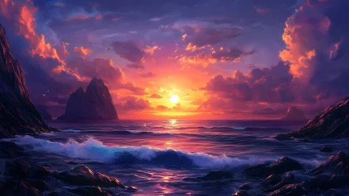 Sunset carves molten pathways across a storm‑tossed sea