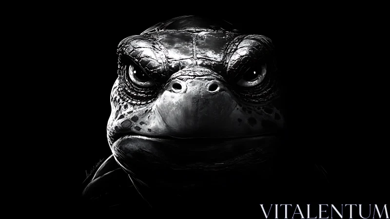 Stark monochrome turtle portrait in dramatic low key.