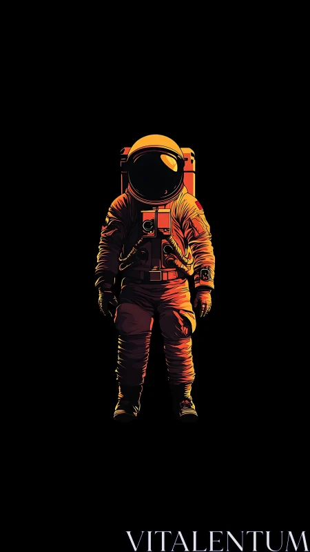 Solar-lit lone astronaut drifting in an endless midnight void.