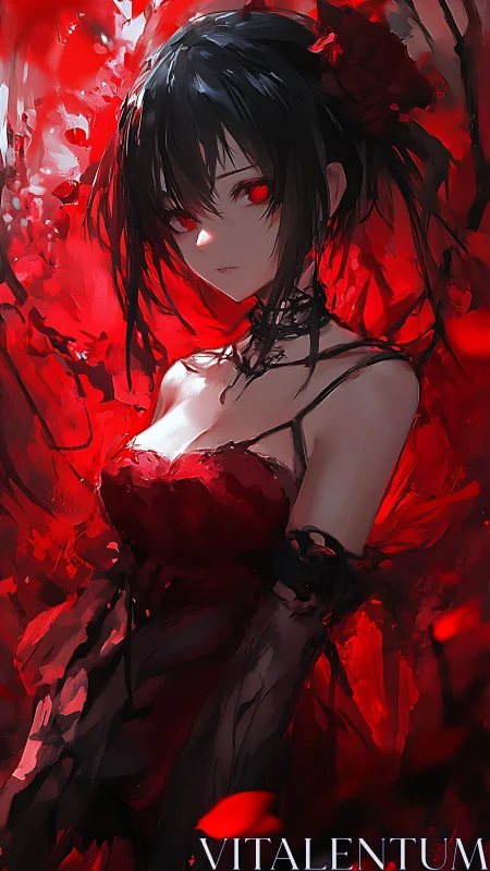 Crimson lit anime portrait applies high contrast chiaroscuro rendering