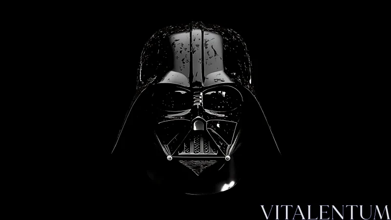 Iconic black sci‑fi helmet emerging from deep darkness.