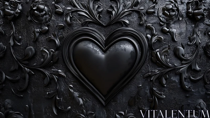 Ornate Black Heart Framed in Baroque Decorative Relief.