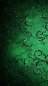 Emerald flourish wallpaper with dark ornamental vines.