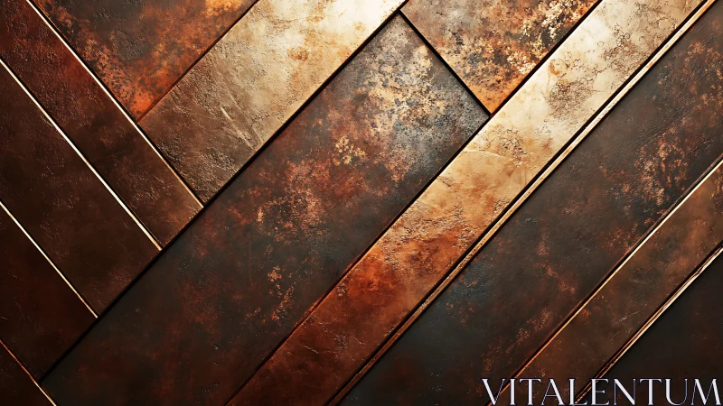 Diagonal copper metal planks show oxidized patina and directional wear