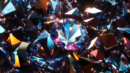 Central faceted diamond rendered with high-gloss spectral caustics