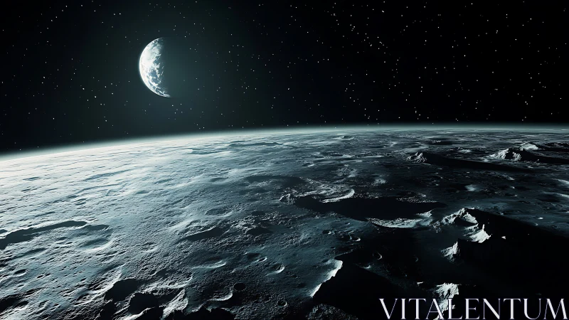 Lunar horizon rendered with photorealistic Earthrise illumination