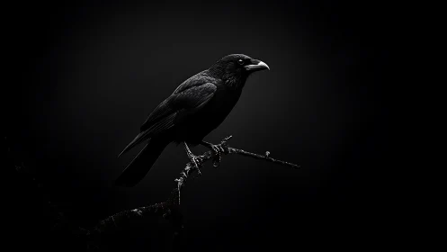 Raven Perched in Dramatic Shadow: A Study in Black
