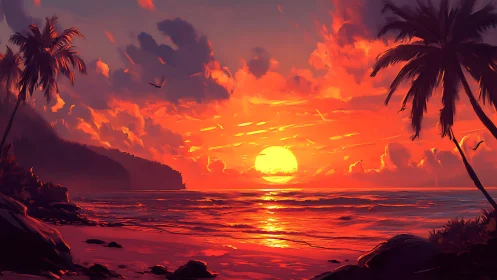 Vibrant digital seascape captures tropical sunset chromatics