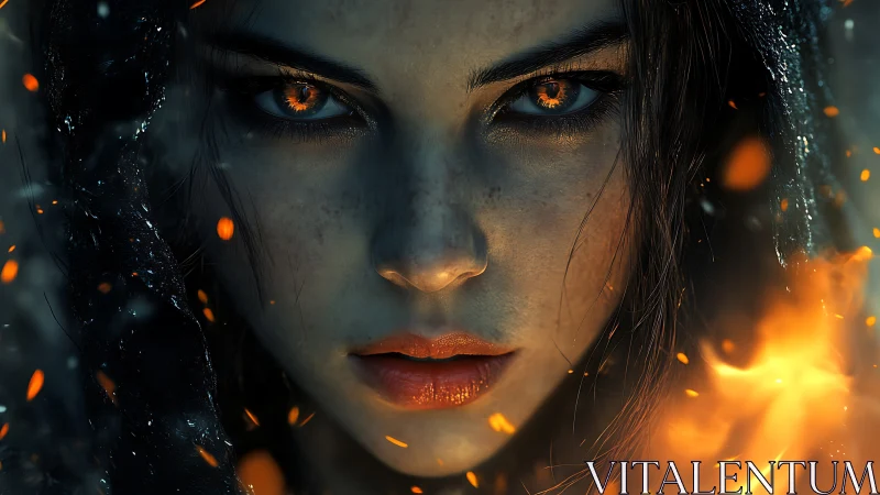 Fire eyed sorceress carves silence with molten gaze