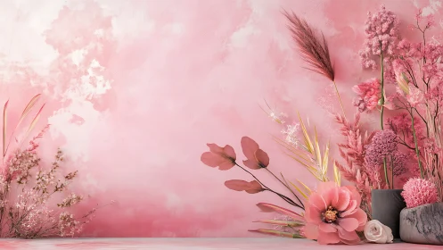 Soft Pink Floral Still Life with Dried Botanicals.