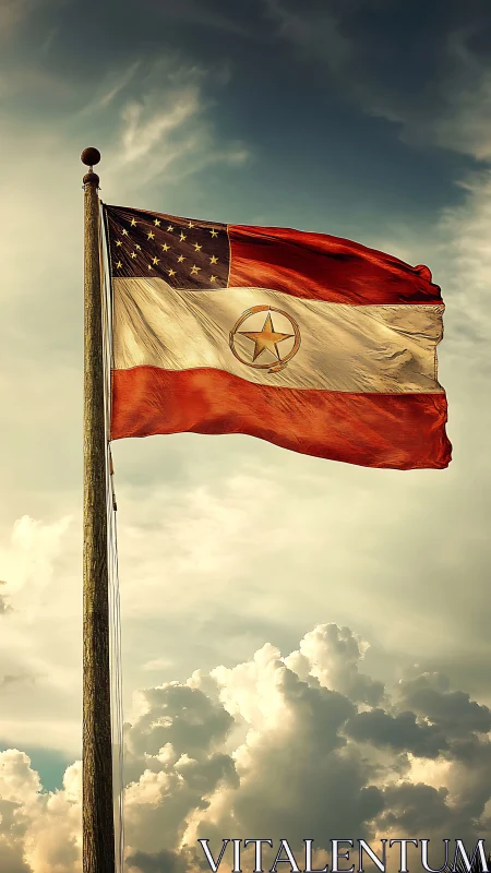 Striking hybrid flag waves boldly against glowing skies