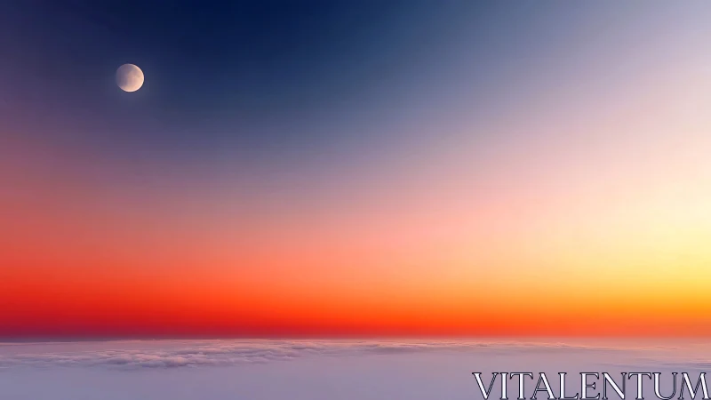 Moonlit ember horizon over dreaming cloud seas at dawn.