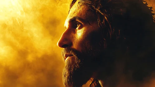 High-contrast side portrait with dramatic golden rim lighting effects