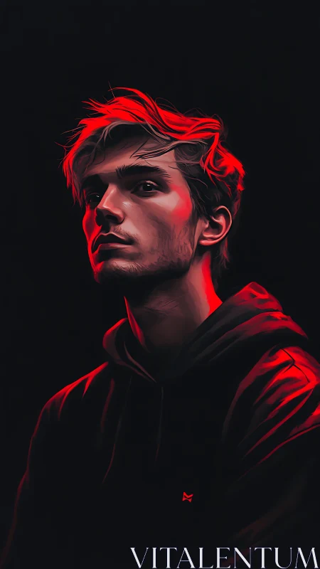 Male portrait in dark setting with red edge lighting effect.