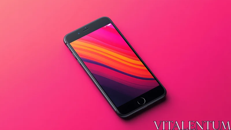 Black smartphone on pink background with diagonal gradient display.