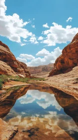 Clouds dive twice into a desert canyon’s mirrored stream