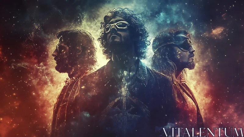 Stargazing rebels drift forward, stitched from nebula fire