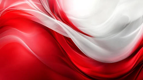 Abstract red and white flowing waves digital art background.
