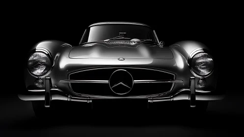 Silver coupe prowls the darkness with sculpted chrome intent