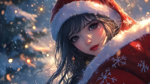 Snowlit holiday girl wrapped in ember-bright winter wonder.