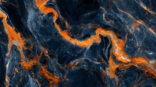 Abstract dark marble pattern with vivid orange veins.