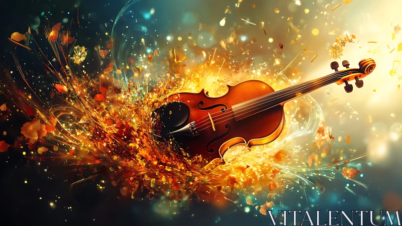 Radiant violin glows in a swirling burst of golden music