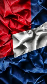 Crumpled tricolor fabric with red, white, blue blocks.