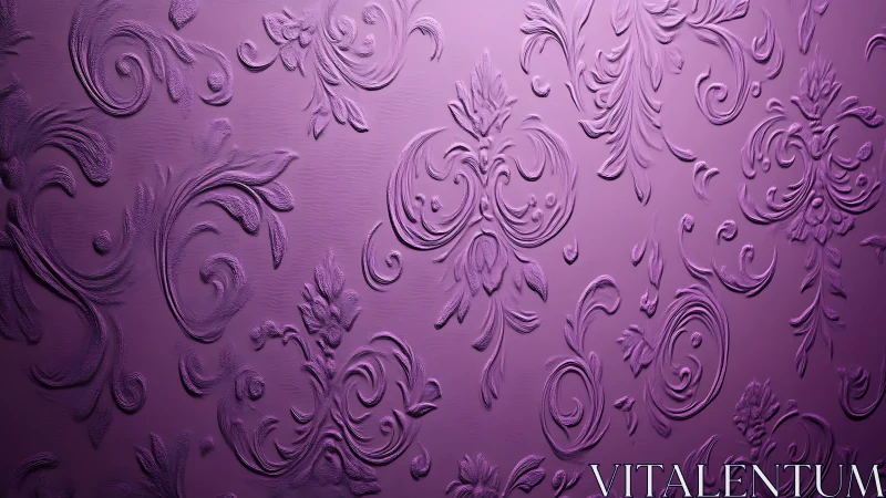 Embossed baroque floral relief on matte violet decorative surface