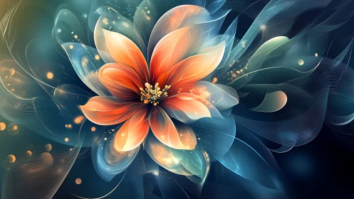 Luminescent abstract flower with translucent vector petals
