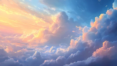 Radiant pastel clouds drift through a tranquil glowing sky