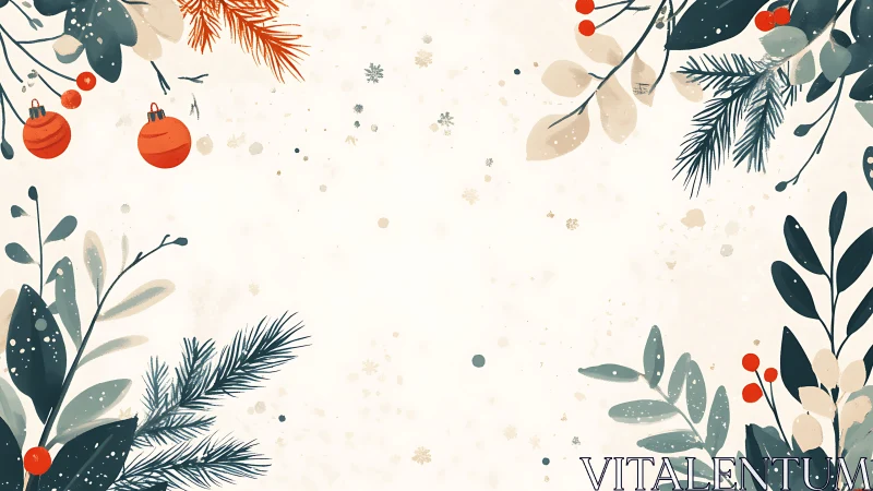 Symmetrical winter foliage frame with flat vector ornament rendering