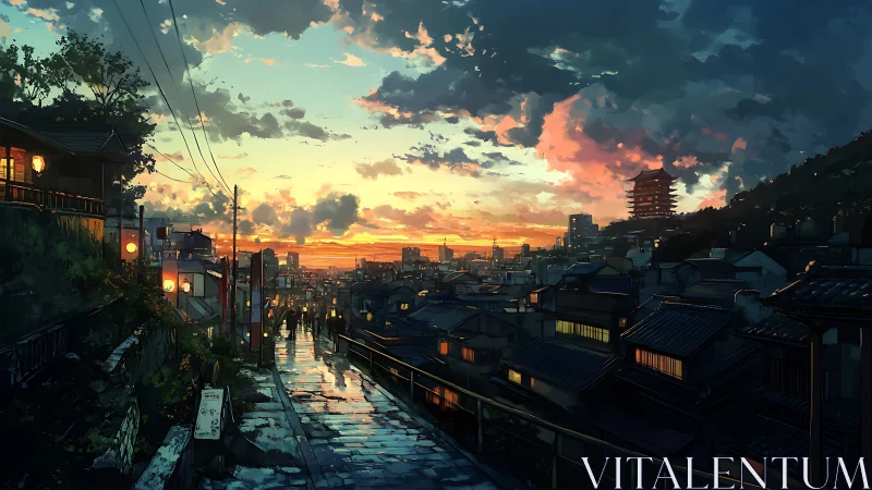 Sunset walk through a quiet lantern lit hillside street.