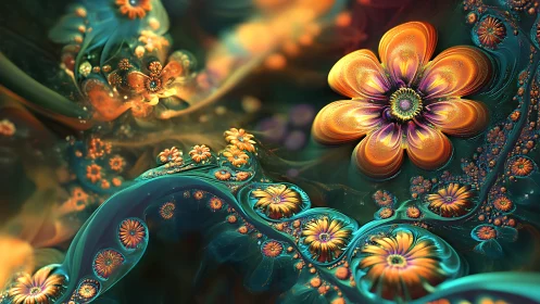 Vibrant fractal flowers bloom in luminous cosmic waves