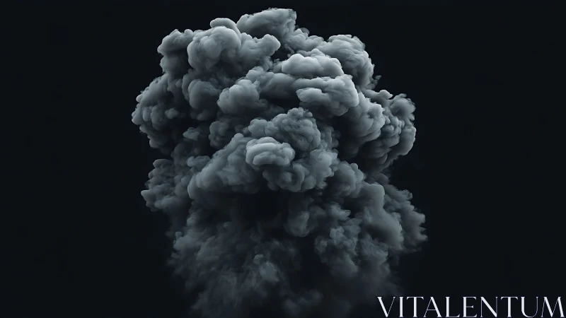 Billowing dark smoke cloud rises gently against deep black