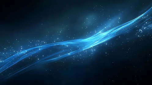 Blue luminous energy stream across dark cosmic field.