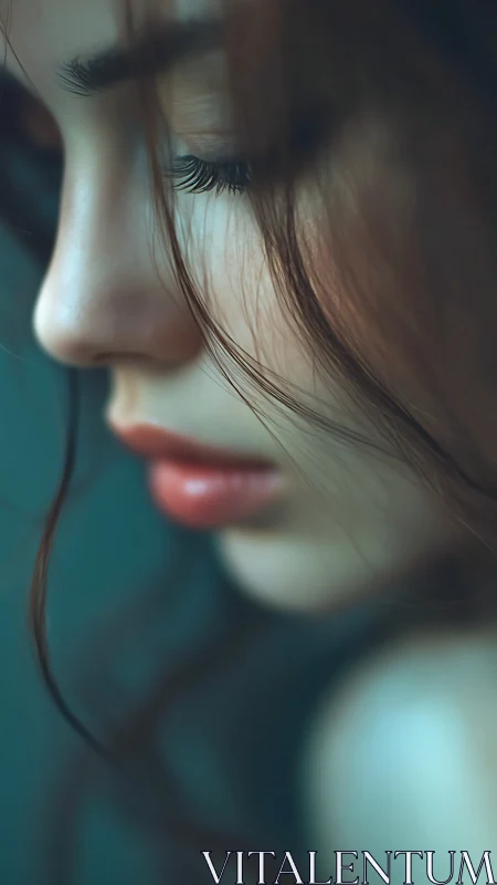 Soft teal silence on a dreaming profile in gentle focus.