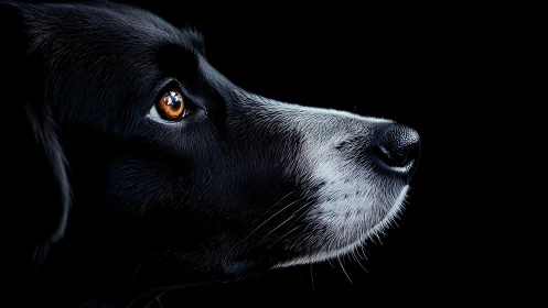 Canine profile rendered in dramatic low-key photorealistic lighting
