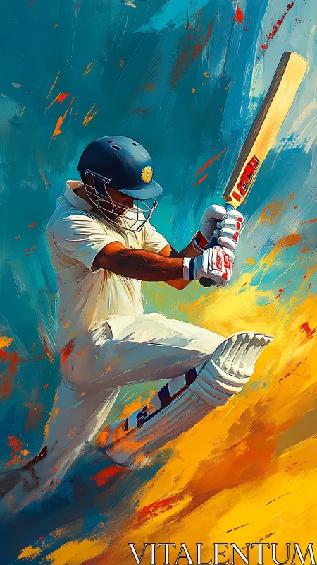 Dynamic cricket batsman rendered in expressive digital strokes