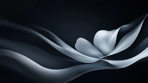 Abstract monochrome petals with flowing ribbon forms.