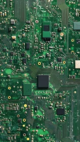 Green printed circuit board shows dense electronic components