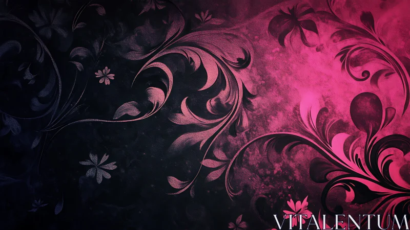 Velvet night blossoms swirling through neon pink shadows.