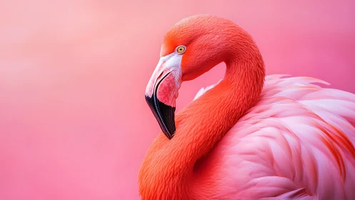 Vibrant Flamingo Portrait in Soft Pink Artistic Style.