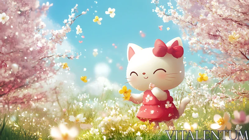 Blossom-bright kitten twirls through a sugar-sweet spring dream