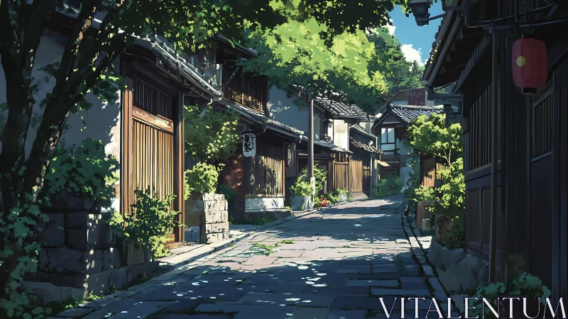 Sunlit traditional alleyway captures quiet summer serenity