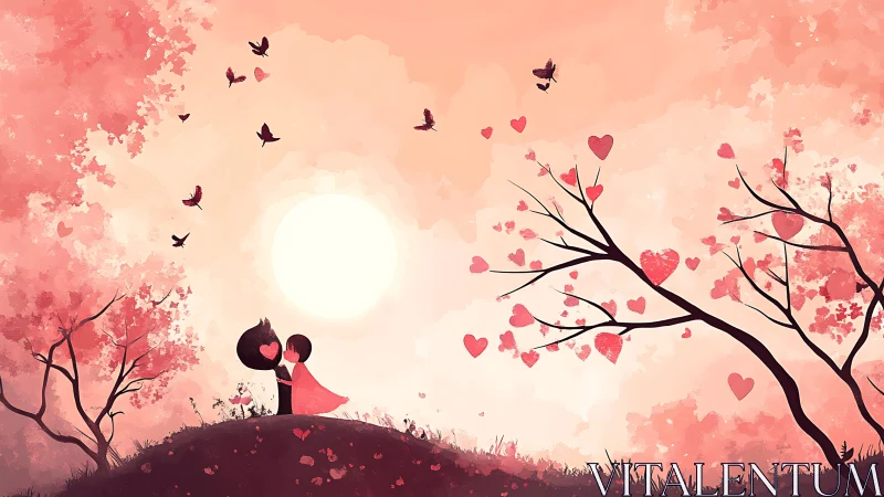 Two Hearts Bloom: Love Blooms Under Moonlit Skies.