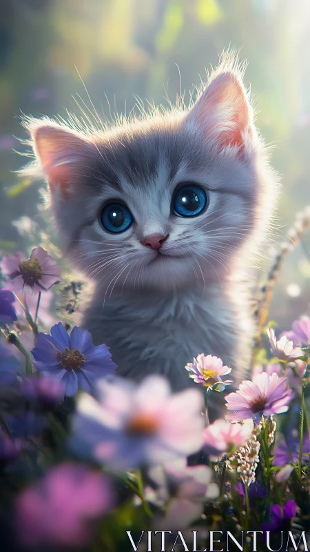 Luminescent White Feline with Cerulean Optical Geometry in Floriated Ambient.